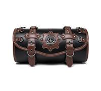 Dajingkj Motorrad Satteltaschen PU Leder Universal Motorrad Werkzeugtasche Taschen mit Totenkopf Vintage Punk Werkzeugrolle Wasserdicht Gepäcktasche für Motorräder (Braun und Schwarz)