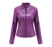 Damen PU Lederjacke,Schlanke Jacke Dünner Schnitt Frühling und Herbst Jacke Motorradbekleidung,Reißverschluss Stehkragen Kurz Mantel Motorrad Jacke für Frühling und Herbst