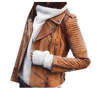 Damenpullover Langarm Winter Sale Lederjacke Damen Frauen Vintage Solide Reißverschlusstasche Langarm Crop Slim Fit Mantel Motorrad Biker Jacke Punk Oberbekleidung Mantel Gelb Sonderangebote
