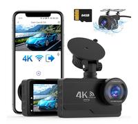 Dashcam Auto 4K vorne hinten - kabellos mit Akku, Parküberwachung 24h, Dash Cam ohne Kabel, Autokamera mit WLAN App, GPS, G Sensor, Loop Aufnahme, Nachtsicht, schnelle Installation