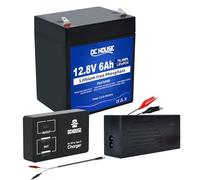 DCHOUSE 12V 6Ah LiFePO4 Batterie mit 4A Batterie Ladegeräte, DC 12V zu Typ-C & USB Batterie Adapter Konverter,BMS-Schutz für Wohnmobile, Golfwagen, Rasenmäher, Solarpanel, Camping