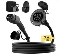 dé Typ 2 Verlängerungskabel [5 m, 7,4 kW, 32 A], 1-phasiges Ladekabel 230 V, Schutzart IP54, kompatibel mit 3,68 kW und 7,4 kW für IEC62196-2 BEV und PHEV, mit Tragetasche