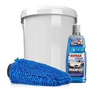 detailmate Auto & Motorrad Wasch Set: SONAX 2in1 Shampoo 1L + Wascheimer mit passendem Deckel + Mikrofaser Chenille Waschhandschuh