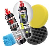 Detailmate Auto Politur Set - Menzerna 250ml: Autopolitur Heavy Cut Compund HCC400 + Super Finish Plus SFP3800 + 3x Menzerna Polier Pad 150mm + flauschiges Mikrofaser Poliertuch 40x40cm
