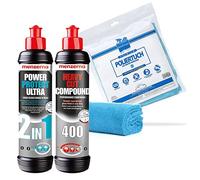 Detailmate Auto Politur Set - Menzerna Autopolitur Heavy Cut Compound HC-400, 250 ml - Menzerna Lackversiegelung Power Protect Ultra 2 in 1, 250 ml - extra langfloriges Mikrofaser Poliertuch 450 GSM
