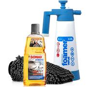 Detailmate Auto Schaum Wasch Versiegelung Set: SONAX XTREME FOAM & SEAL - Schaumversiegelung 1 Liter + Kwazar Venus Super Foamer Cleaning Pro+ 2L Hand Schaumsprüher + Mikrofaser Waschhandschuh