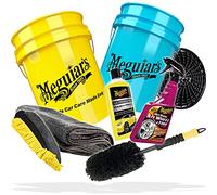 detailmate Auto Wasch Set Waschhandschuh + Microfiber Monkey Trockentuch + Meguiars: Wash & Wax Autoshampoo + Hot Rims Wheel Cleaner + Felgenbürste + 2X Wasch Eimer + Schmutzsieb + Zubehör
