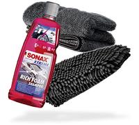 detailmate Auto Wasch- und Trockenset: SONAX Xtreme RichFoam Shampoo 1 L + Chenille Waschhandschuh + Trockentuch 1000 GSM - Für die ideale Autowäsche