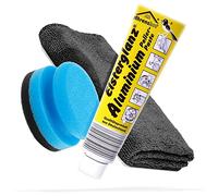 detailmate Politur Bundle mit 150ml XXL Tube | Elsterglanz Aluminium Polierpaste + detailmate Premium Microfasertuch + Schwamm | Reinigt, poliert und konserviert Aluminium-Oberflächen