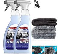 detailmate Trockenreinger Auto Set: 2X Sonax Xtreme BrilliantShine Detailer, 750ml Sprühflasche + kurzfloriges Mikrofasertuch 320GSM + langfloriges Poliertuch 550GSM + Schutzhandschuhe