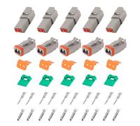 Deutscher Stecker KFZ 2 Polig, 5 Sätze DT Steckverbinder Wasserdichter, DT06-2S/DT04-2P 18-22AWG DT Stecker Set Elektrischer Kabelverbinder Kabelstecker für Auto Motorräder LKW Scooter Boots Motorrad