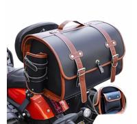 DIALFA Motorrad Topcase für Piaggio Vespa GTS GTV 250 300, Leder wasserdichte Retro Motorrad Pannier Satteltasche Reisetasche Große Kapazität Gepäckträgertaschen,D Black+Brown