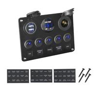 DIGNIFE Marineschalter, 12V LED Wasserdicht Kippschalter Panel Dual USB Port Outlet Kombination Digital Voltmeter for Auto Marine RV Schiff(Blue)