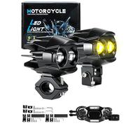 Dinfu 60W led Motorrad Zusatzscheinwerfer 9v -60v Doppelte Runde LED Nebelscheinwerfer IP68 Spotlights 5 Blitzmuster mit Beam-Kit und 2 Montagehalterungen für ATV UTV Dirt Bike 4x4 Pickup Truck