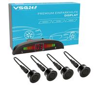 VSG24 Premium Einparkhilfe hinten mit Display zum nachrüsten am Auto, PDC Parksensoren hinten mit Stecksystem für einfachste Montage - 4 Rückfahrwarner Sensoren Parkhilfe Nachrüstsatz Schwarz