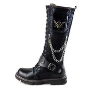 DJFOG Herren-Westernstiefel, mittelalterliche Piratenstiefel, Motorradstiefel im Punk-Stil, Militär-Kampfstiefel, Schnürstiefel mit Metallkette, Retro-Gothic-Stiefel,Schwarz,40 EU