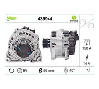 VALEO 439944 Generator Ladestrom des Generators: 150 Amp Rippen: 6 rippen Riemenscheibe Ø: 56 mm Spannung: 14 V Drehrichtung: CLOCKWISE
