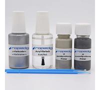 dropedo Lackstift Set passend für Dacia 676 Noir 20ml + Klarlack 20ml + Metallgrundierung 10ml + Kunststoffgrundierung 10ml