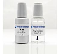 dropedo Lackstift Set passend für KIA CS CLEAN SILVER 20ml + Klarlack 20ml | Wasserbasislack wie vom Lackierer, nach Original-Farbcode gemischt, Pinsel im Deckel, für Steinschlag und Kratzer