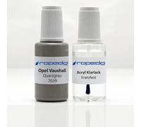 dropedo Lackstift Set passend für Opel 7039 QUARZGRAU 20ml + Klarlack 20ml | Wasserbasislack wie vom Lackierer, nach Original-Farbcode gemischt, Pinsel im Deckel, für Steinschlag und Kratzer