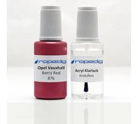dropedo Lackstift Set passend für Opel 876 BERRY RED 20ml + Klarlack 20ml | Wasserbasislack wie vom Lackierer, nach Original-Farbcode gemischt, Pinsel im Deckel, für Steinschlag und Kratzer
