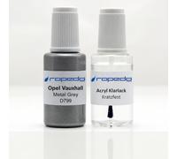 dropedo Lackstift Set passend für Opel D799 METAL GREY 20ml + Klarlack 20ml | Wasserbasislack wie vom Lackierer, nach Original-Farbcode gemischt, Pinsel im Deckel, für Steinschlag und Kratzer