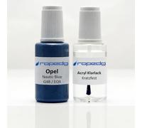 dropedo Lackstift Set passend für Opel EQX Nautic Blue 20ml + Klarlack 20ml | Wasserbasislack wie vom Lackierer, nach Original-Farbcode gemischt, Pinsel im Deckel, für Steinschlag und Kratzer