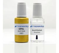 dropedo Lackstift Set passend für Opel GBO Kult Gelb 20ml + Klarlack 20ml | Wasserbasislack wie vom Lackierer, nach Original-Farbcode gemischt, Pinsel im Deckel, für Steinschlag und Kratzer