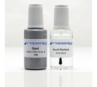 dropedo Lackstift Set passend für OPEL GF6 / 10B / 501B SATIN STEEL GREY 4 | Wasserbasislack wie vom Lackierer, nach Original-Farbcode gemischt, Pinsel im Deckel, für Steinschlag und Kratzer
