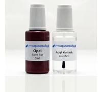 dropedo Lackstift Set passend für Opel GWL Samt Rot 20ml + Klarlack 20ml | Wasserbasislack wie vom Lackierer, nach Original-Farbcode gemischt, Pinsel im Deckel, für Steinschlag und Kratzer