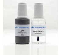 dropedo Lackstift Set passend für Opel KKJ Merkur Grau 20ml + Klarlack 20ml | Wasserbasislack wie vom Lackierer, nach Original-Farbcode gemischt, Pinsel im Deckel, für Steinschlag und Kratzer