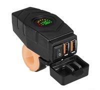 Dual USB Motorrad Ladegerät mit wasserdichter Abdeckung, Schaltersteuerung, kompatibel mit 12V 24V Elektrofahrzeugen (Lenker grün)