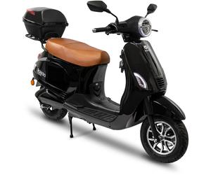 E-Motorroller ROLEKTRO "Retro 45 Lithium, V. 2021", schwarz (schwarz, braun), Elektromotorroller, 45 km/h, bis zu 70 km Reichweite, mit USB-Anschluss und integr. Alarmanlage, B:85cm H:105cm L:199cm, T