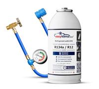 EasyKlima R134a Kältemittel mit UV Dye Set - Auto Klimaanlage Nachfüllen - R134a / R12 - Schlauch mit Manometer - Klimaanlage Wartung