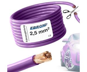EBROM FahrzeugLeitung KFZ Leitung -violett- Querschnitt 2,5 mm² -Meterware | flexibel 90 ± 5 Shore - 99,99% Kupfer, Mantel Spezial PVC FLRy - Fahrzeugkabel KFZ Kabel Litze in 2,5 mm2
