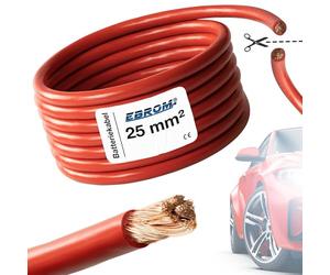 EBROM FLY 25 mm2 Fahrzeugleitung KFZ Kabel Batteriekabel ROT - Meterware | 25 mm² Pluskabel - flexibel 90 ± 5 Shore - 99,99% Kupfer - Mantel Spezial PVC - FLY- Temperatur bis 105 Grad Celsius