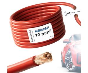 EBROM FLY Fahrzeugleitung - KFZ Leitung - Batteriekabel ROT - Querschnitt 10 mm² - Meterware - flexibel 90 ± 5 Shore - 99,99% Kupfer, Mantel Spezial PVC FLY FLRy - Fahrzeugkabel in 10mm2