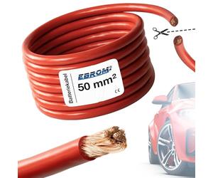 EBROM FLY Fahrzeugleitung - KFZ Leitung - Batteriekabel ROT - Querschnitt 50 mm² - Meterware - flexibel 90 ± 5 Shore - 99,99% Kupfer, Mantel Spezial PVC FLY FLRy - Starterkabel, Fahrzeugkabel 50mm2