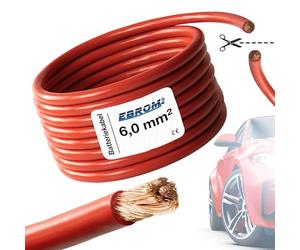 EBROM FLY Fahrzeugleitung - KFZ Leitung - Batteriekabel ROT - Querschnitt 6 mm² - Meterware - flexibel 90 ± 5 Shore - 99,99% Kupfer, Mantel Spezial PVC FLY FLRy - Fahrzeugkabel in 6mm2