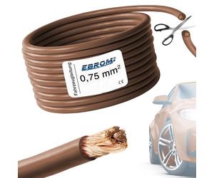 EBROM FLY/FLRY Fahrzeugleitung - KFZ Leitung - Batteriekabel BRAUN - Querschnitt 0,75 mm² - Meterware - flexibel 90 ± 5 Shore - 99,99% Kupfer, Mantel Spezial PVC FLY FLRy - Fahrzeugkabel 0,75mm2