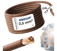 EBROM FLY/FLRY Fahrzeugleitung - KFZ Leitung - Batteriekabel BRAUN - Querschnitt 2,5 mm² - Meterware - flexibel 90 ± 5 Shore - 99,99% Kupfer, Mantel Spezial PVC FLY FLRy - Fahrzeugkabel in 2,5mm2