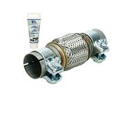 ECD Germany Universal Flexrohr 50 x 100/208 mm mit 2 Schellen aus Edelstahl inkl. Montagepaste 60g, Interlock, Montage ohne Schweißen, Flexibles Auspuff Rohr, Flexstück Wellrohr Hosenrohr Abgasanlage