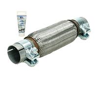 ECD Germany Universal Flexrohr - 50 x 200 mm - mit 2 Schellen - aus Edelstahl - Interlock - Montage ohne Schweißen + Auspuff-Montagepaste 60g - Flexibles Rohr - Flexstück Wellrohr Hosenrohr Auspuff