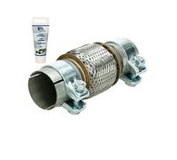 ECD Germany Universal Flexrohr - 60 x 100 mm - mit 2 Schellen - aus Edelstahl - Interlock - Montage ohne Schweißen + Auspuff-Montagepaste 60g - Flexstück Wellrohr Hosenrohr Auspuff Abgasanlage