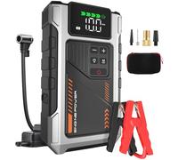 Eigotrav Starthilfe Powerbank mit 150 PSI Kompressor, 6000A Booster Auto Starthilfe (Bis zu 10L Benzin/8.5L Diesel), 12V Jump Starter mit LCD Display, LED Taschenlampe, Silber