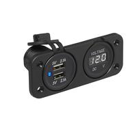 Einbau Kit: Voltmeter 6-30V + USB Doppel Steckdose 2 x 2100mA 12V/24V