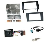 Einbauset: Autoradio Doppel-DIN 2-DIN Blende Einbaurahmen Radioblende schwarz + ISO Radio Adapter Kabel Adapterkabel + Antennenadapter geeignet für Mercedes SLK (R171) 03/2004-03/2011