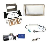 Einbauset: Opel Astra/Antara/Corsa D/Zafira B Doppel-DIN 2-DIN Blende/Radioblende Abdeckung - Satin Stone + Kenwood Radio LFB Lenkrad Interface Radio Adapter + Fakra Antenne Adapter - Set