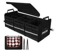 Einesin Extra Großer 88L Kofferraum Organizer und 22L Kühltasche, mit 7 Fächern, auto aufbewahrungsbox, Zusammenklappbarer Auto Organizer Kofferraum mit Fächern und Klappbarer Deckel.