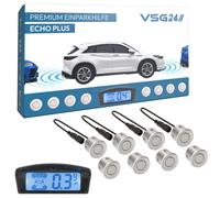 VSG24 Premium Kombi Einparkhilfe mit Display zum nachrüsten am Auto, PDC Parksensoren Vorne Hinten mit Stecksystem für einfachste Montage - 8 Rückfahrwarner Sensoren Parkhilfe Nachrüstsatz